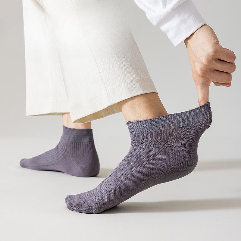 Men's Spring and Summer Short Socks, Vertical Cotton Socks, Combed Cotton Antibacterial Men's Short Socks