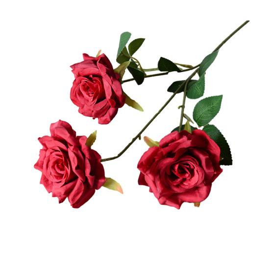 Artificial Rose Flower Realistic Fake Long Stem Rose Bouquet with 3 Heads Blooms for Wedding Centerpiece Home Party Decor