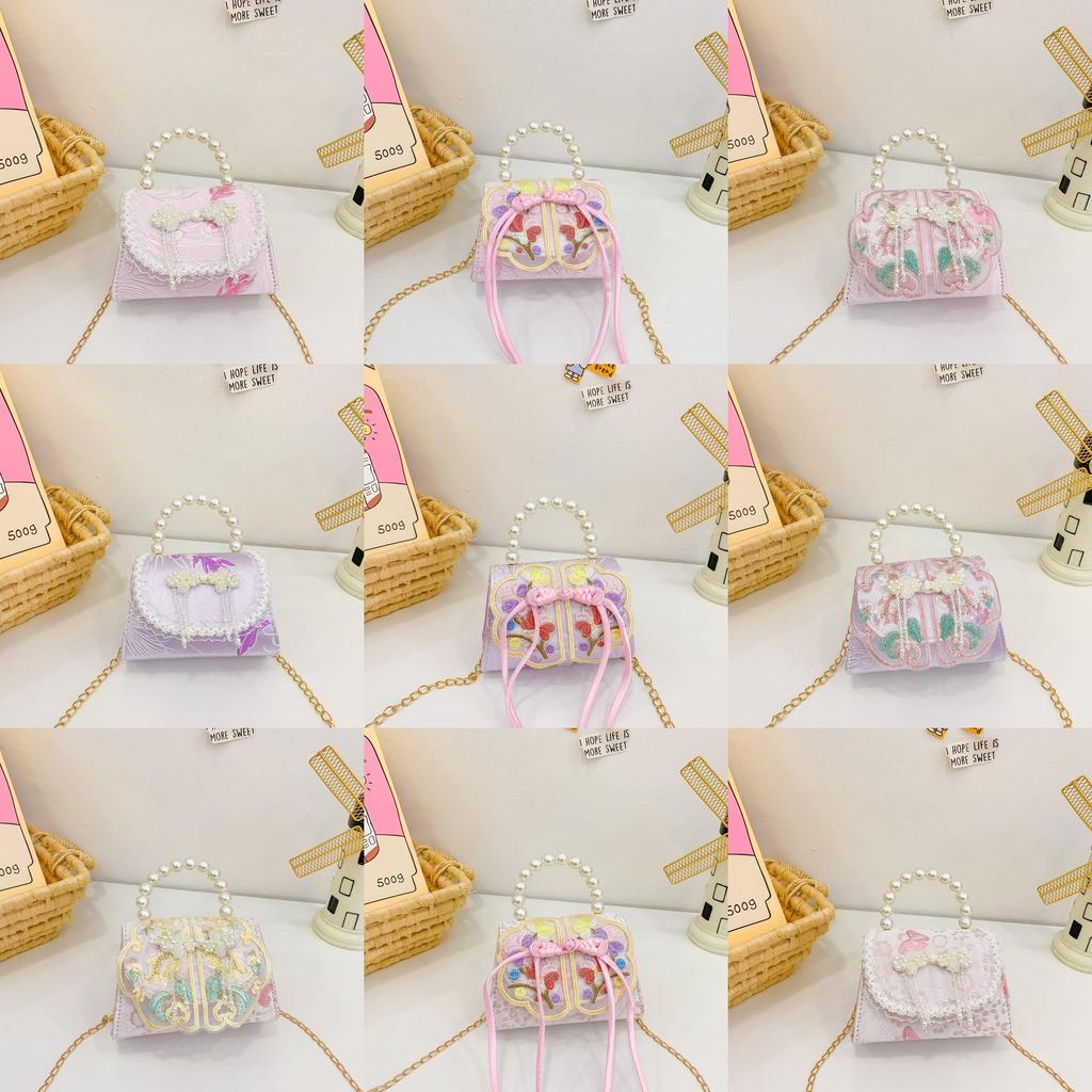 Childrens Cute Princess Crossbody Bag With Artificial Pearl Decoration And Embroidery Design For Daily Use