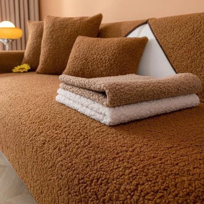 Modern Lamb Plush Light Luxury Sofa Cushion Velvet Living Room Winter Warm Seat Mat Anti Slip Couch L Shape Sofa Back Covers