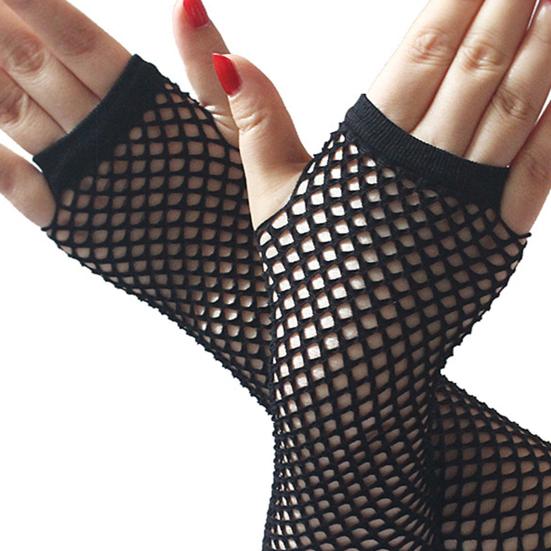 1 par høye elastiske fiskenetthansker Armdeksel Nylon albuelengde Halvfinger nettinghansker Kostymetilbehør