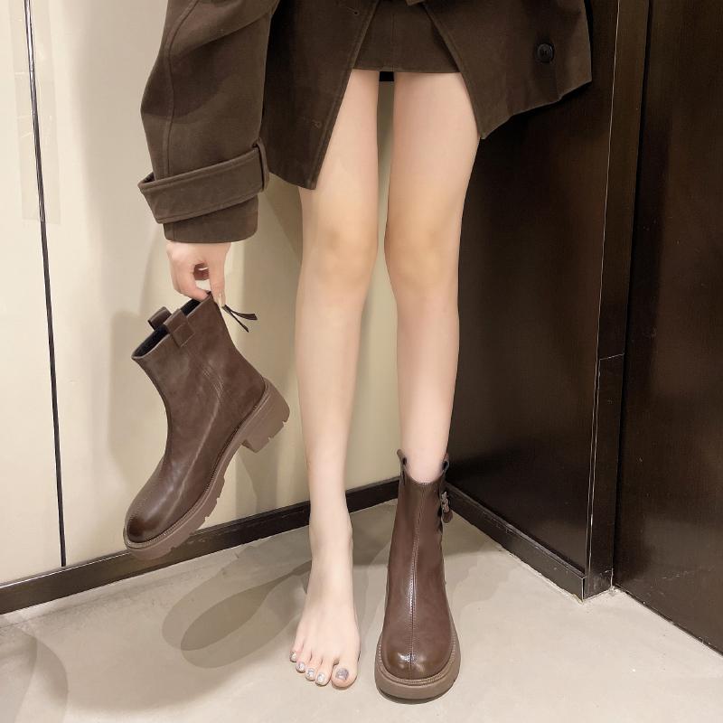 

2025Новые Зимние Женские Сапоги Роскошные Повседневные Кожаные Сапоги Модные Ботильоны на Высоком Каблуке для Женщин Плюшевые Теплые Снежные Сапоги Botas Mujer 35 коричневый