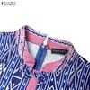 ZANZEA Women Casual Stand Collar Summer Short Sleeve Print Dress