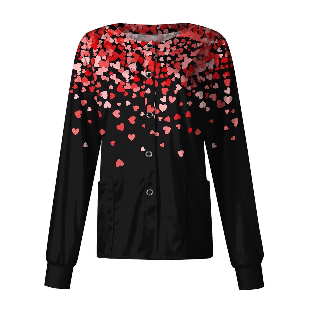 Women Long Sleeve Printed Pocket Working Stand Collar Single-breasted Protective Overalls Cardigan Jacket Top