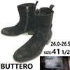 BUTTERO Suede Leather Side Zip Mid Boots Black Size 41.5 (26.026.5cm) Italy Made(USED)