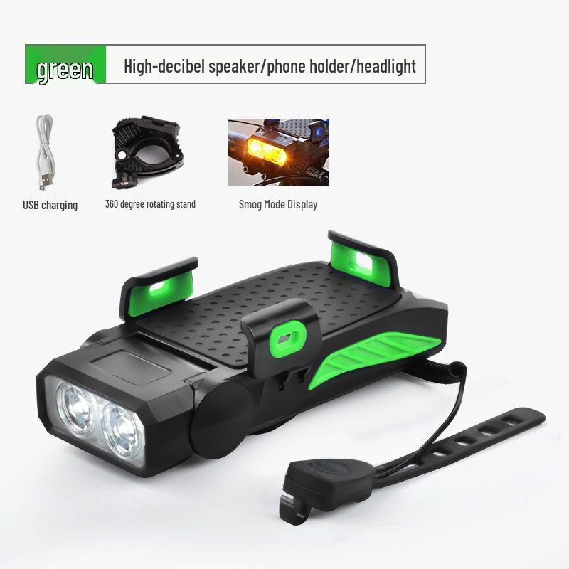 Luce Bicicletta ad Alta Luminosità: Supporto per Telefono Cellulare 4-in-1, Campanello, Fanale Posteriore e Anteriore con Ricarica USB per Ciclismo all'Aperto