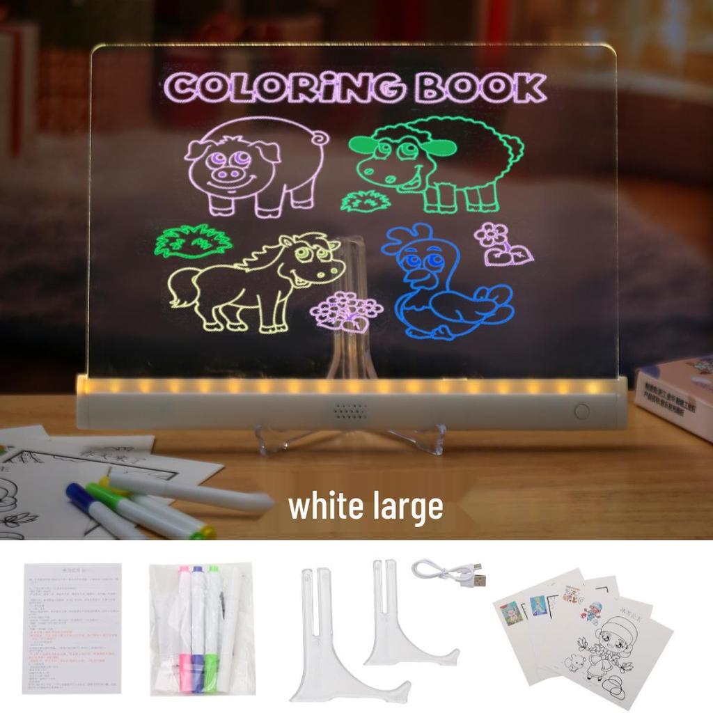 Rechargeable Light-Up DIY Acrylic Drawing Board for Kids - Erasable and Cartoon-Themed Painting Set
