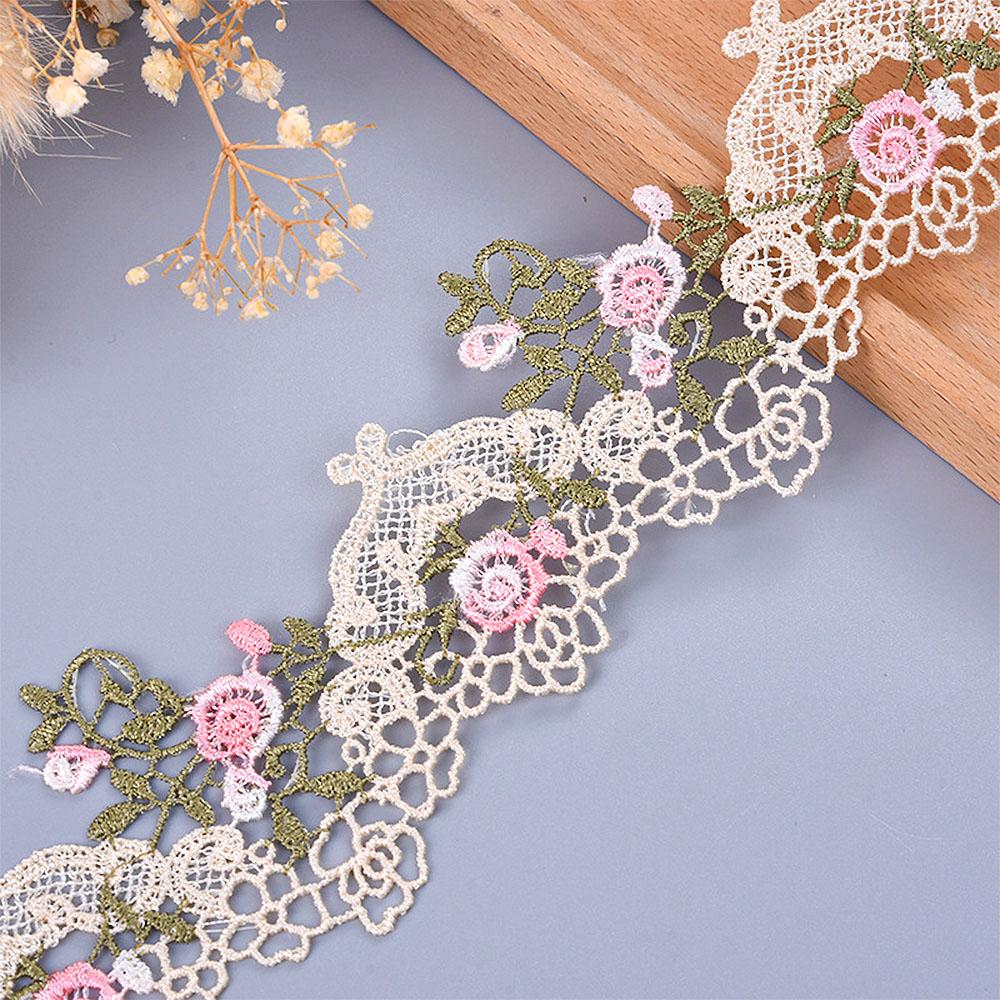 

6cm Wide Lace Trim Floral Embroidered Ribbon Pink Green for Wedding Dress DIY Hair Flower Belt Cord Embellishment Craft Supplies 1 yard абрикосовый