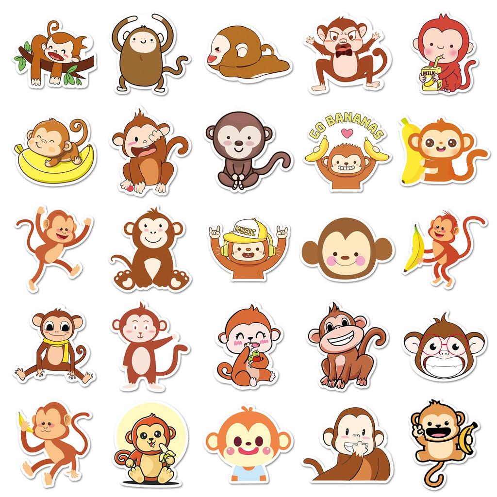 50pcs Monkey-Themed Waterproof Stickers for Suitcases & Laptops