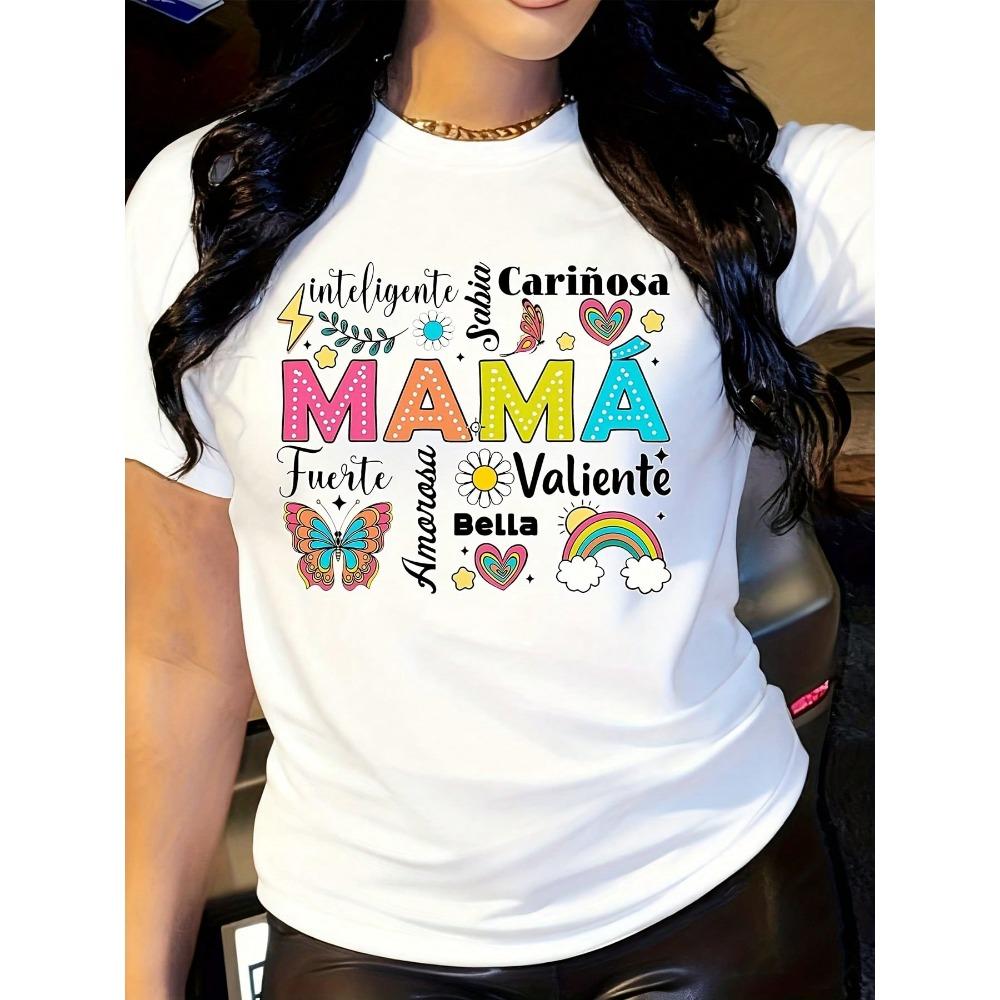 

Women s Mother s Day T-shirt Mother s Day Gift The Spanish Phrase Mama Printed on It Daily Women s Clothing Breathable S