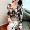 Women Blouses Shirts 2025 Spring Long Sleeve Women Blouse Shirt Square Collar Black Chiffon Blouse Shirt Women Tops J588
