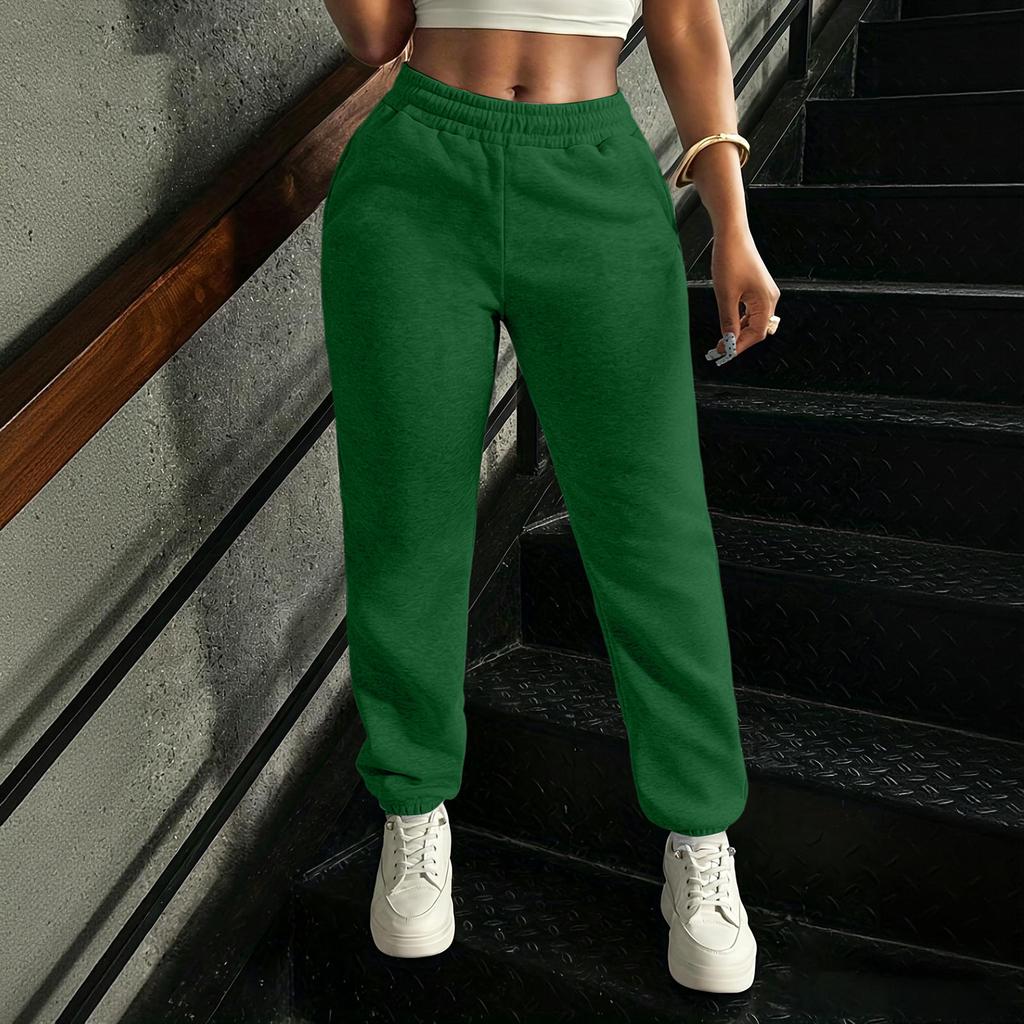 Women's Color Sweatpants with Elastic Waist and Pockets for Casual Wear