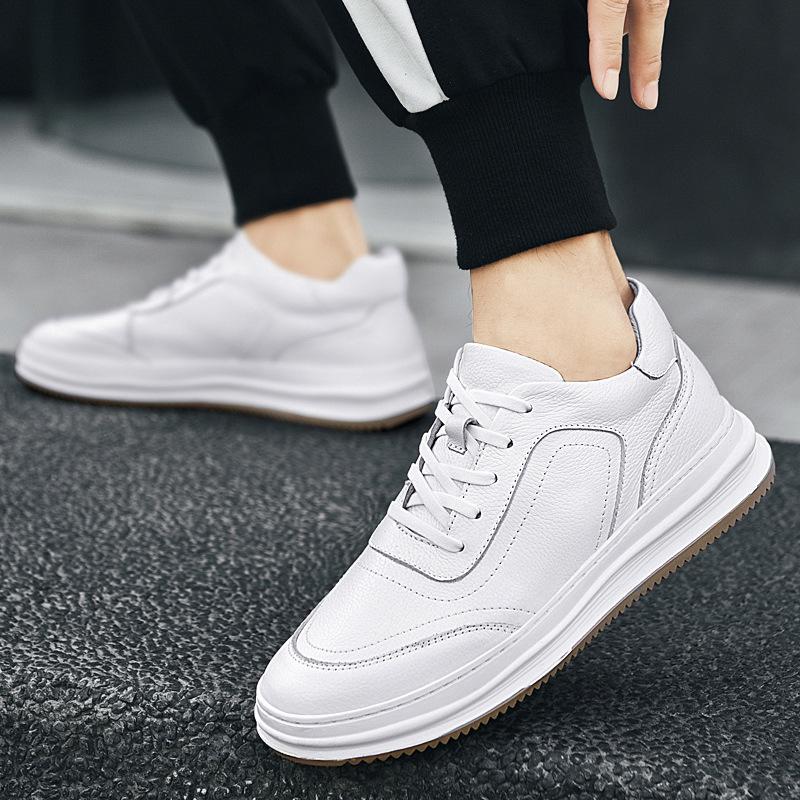 European station little white shoes men's breathable platform sports board shoes first layer cowhide fashion trend casual shoes