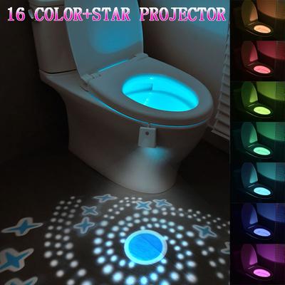 Toilettenlicht, Toiletten-Nachtlichter mit Sternenprojektor und Bewegungssensor, 16 Farben wechselndes LED-Nachtlicht für den Toilettensitz