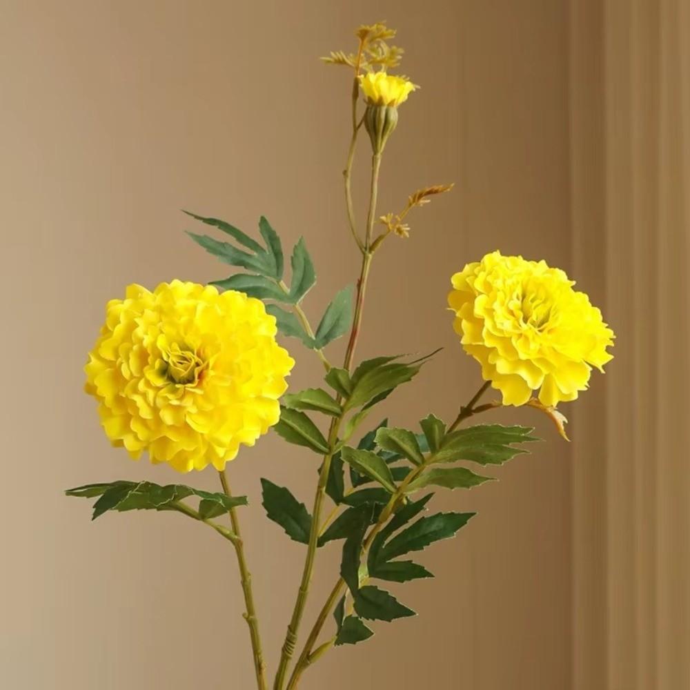 Silk Cloth Material Artificial Chrysanthemum Flowers 3 Heads Fake Marigold Bouquet Wedding Bouquet