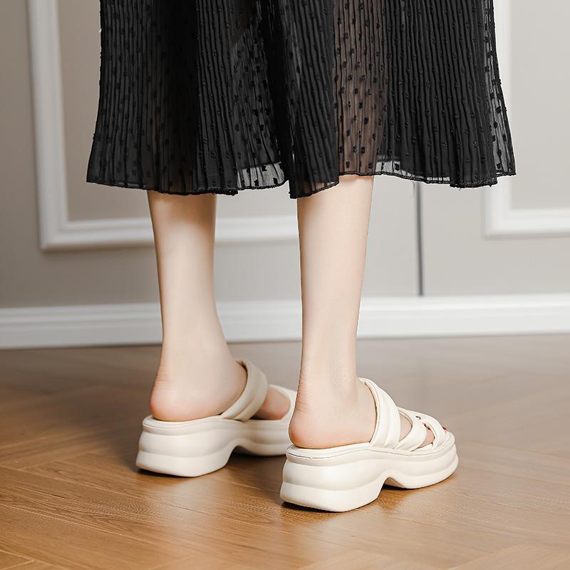 Thick Bottom Heightening Casual White with Skirt Outer Wear 2025 Summer New Versatile Fashion Seaside Beach Cool Slippers Women