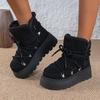 Mode Weiche Dicke Sohle Pelzige Schneestiefel Damen 2025 Winter Schnürung Dekoration Stiefeletten mit Plateau Warmes Kurzes Plüsch Damenschuhe