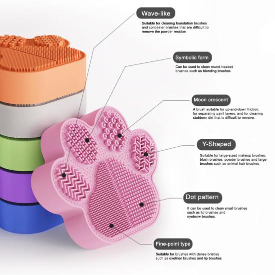 מחזיק מברשות איפור 2 ב-1, משטח סיליקון טקסטורלי לניקוי מברשות איפור עם מחזיק ייבוש, מארגן מברשות בצורת כף חתול לניקוי ואחסון