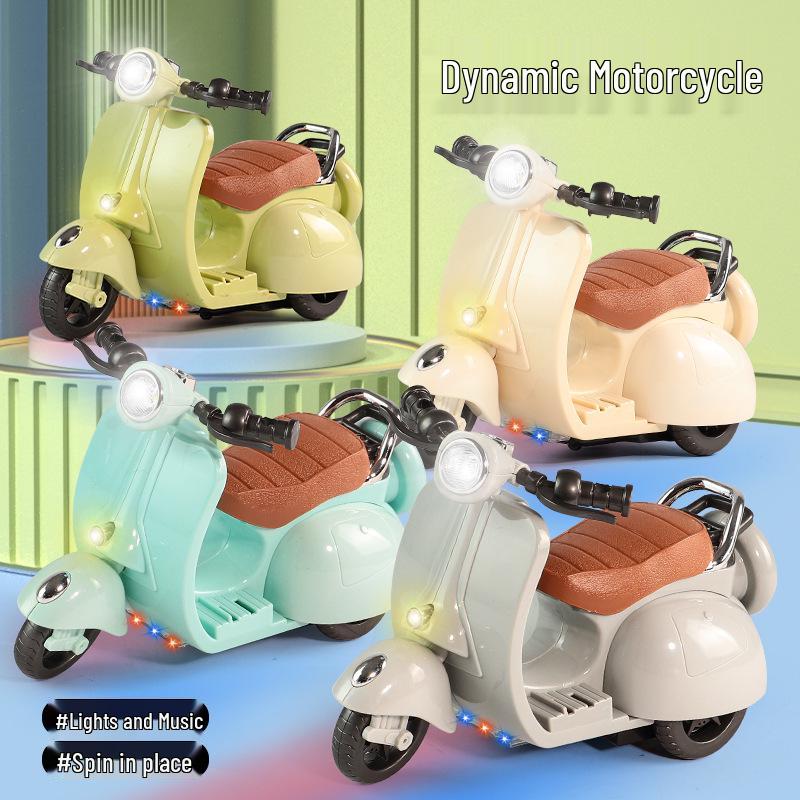 

360° Rotating Kids Motorcycle Toy with Electric Hamster and Swinging Little Sheep White Stunt Motorcycle [Bagged]