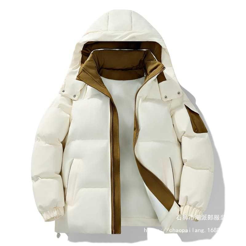 Men's Sports and Leisure Trendy Brand Hooded Cotton-padded Clothes, Winter Velvet Thickened Warm Down Cotton Bread Clothes