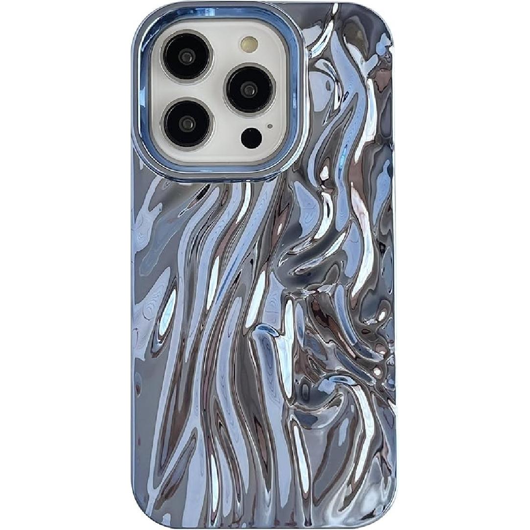 Caseative for iPhone 14 Pro Case,Pleated Water Ripple Chrome Wave Pattern Soft Phone Case (Silver)
