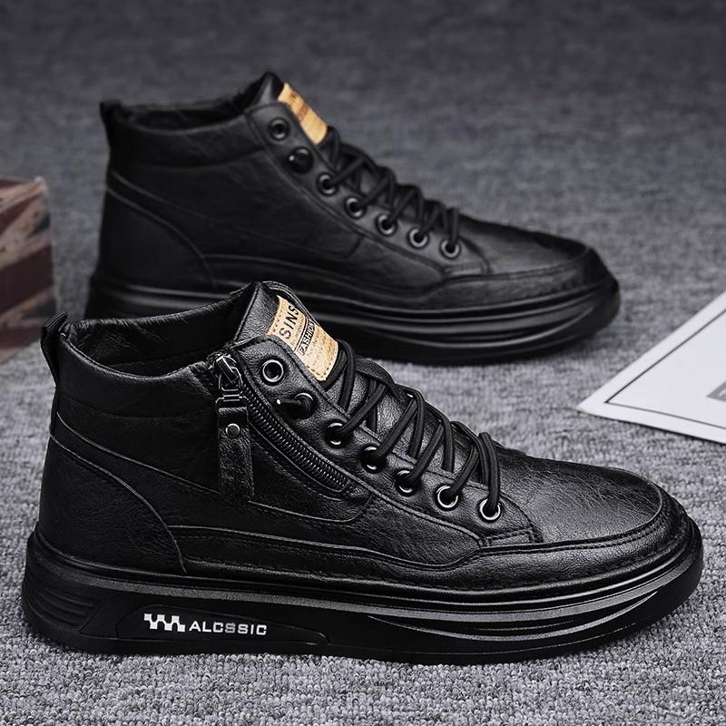 

Men s shoes are versatile in autumn and versatile in winter. High-top board shoes, high-top sports little white leather shoes, lightweight, waterproof 44