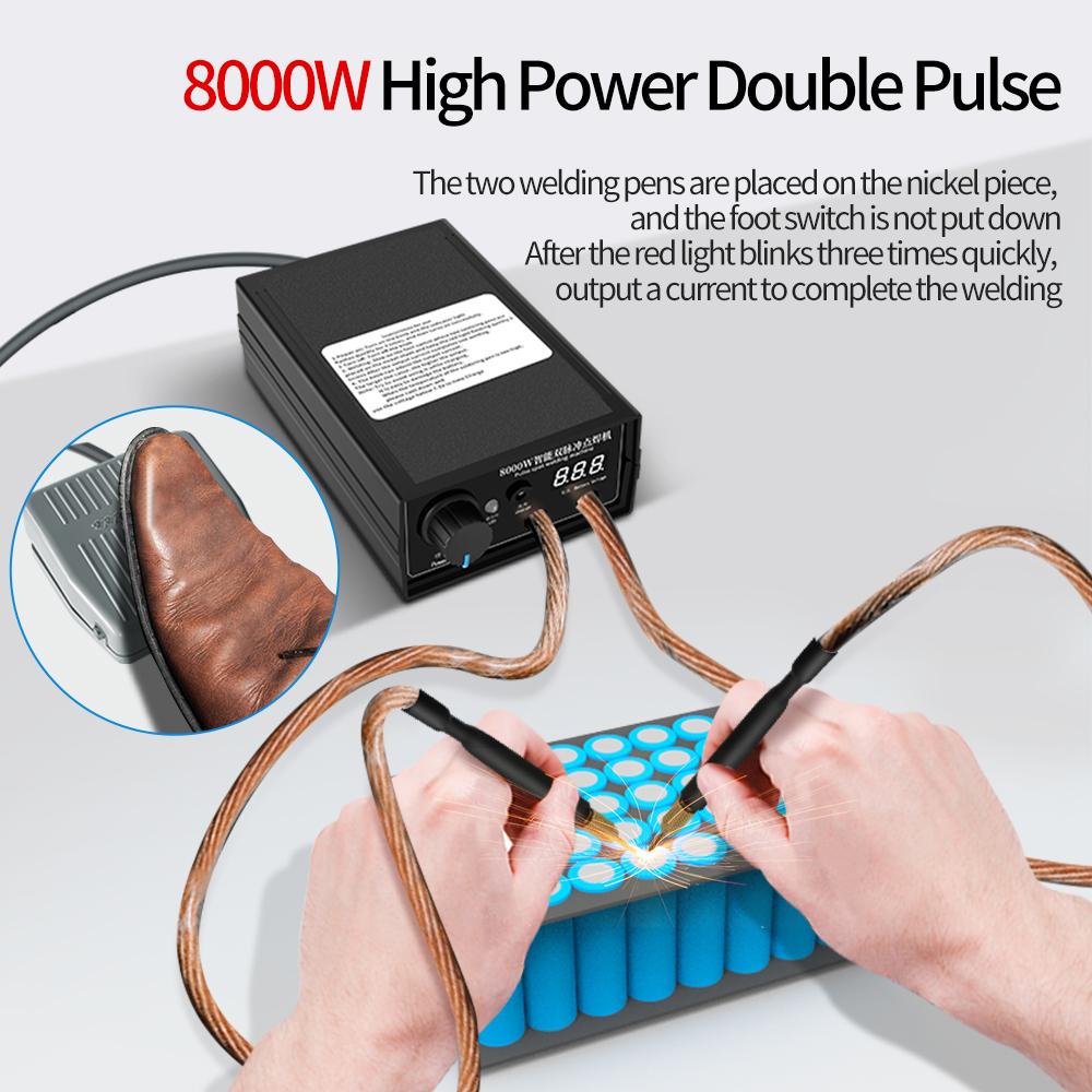 Mini Welding Equipment 8000W 9600Mah Battery Spot Welder Digital Display Rechargeable for 18650 Battery and Welding Nickel Strip