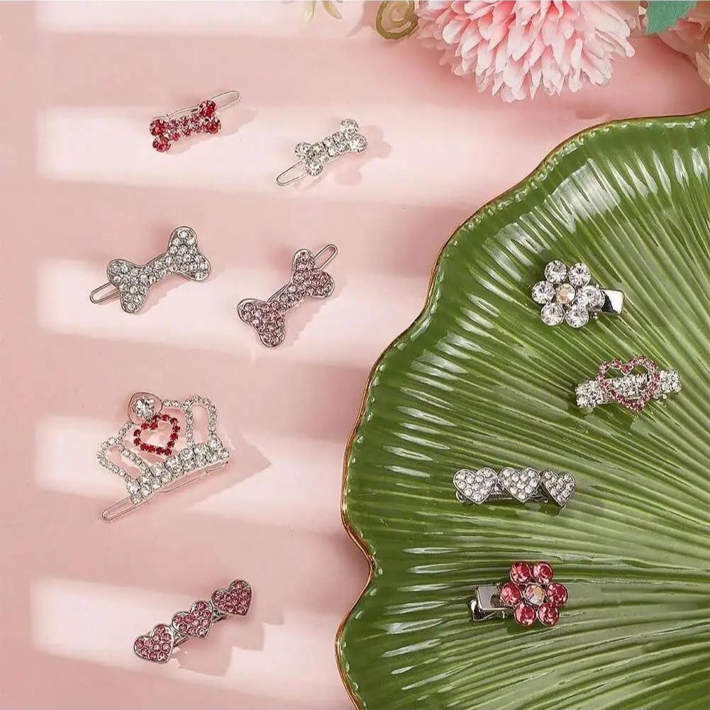 Pet Cat Dog Hair Clip Bone Mini Hair Barrettes Crown Heart Plum Blossom Party Holiday Decoration Pet Dog Cat Hair Clips Headwear