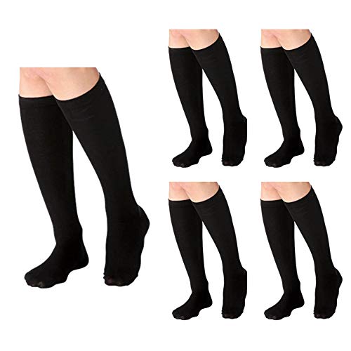 Nursery Arch Support Compression Socks for Nurses, Medical, Office, Women's, 5 Pairs (x 1), Sizes 23-25, Black (5-Pair Set) 9000022A
