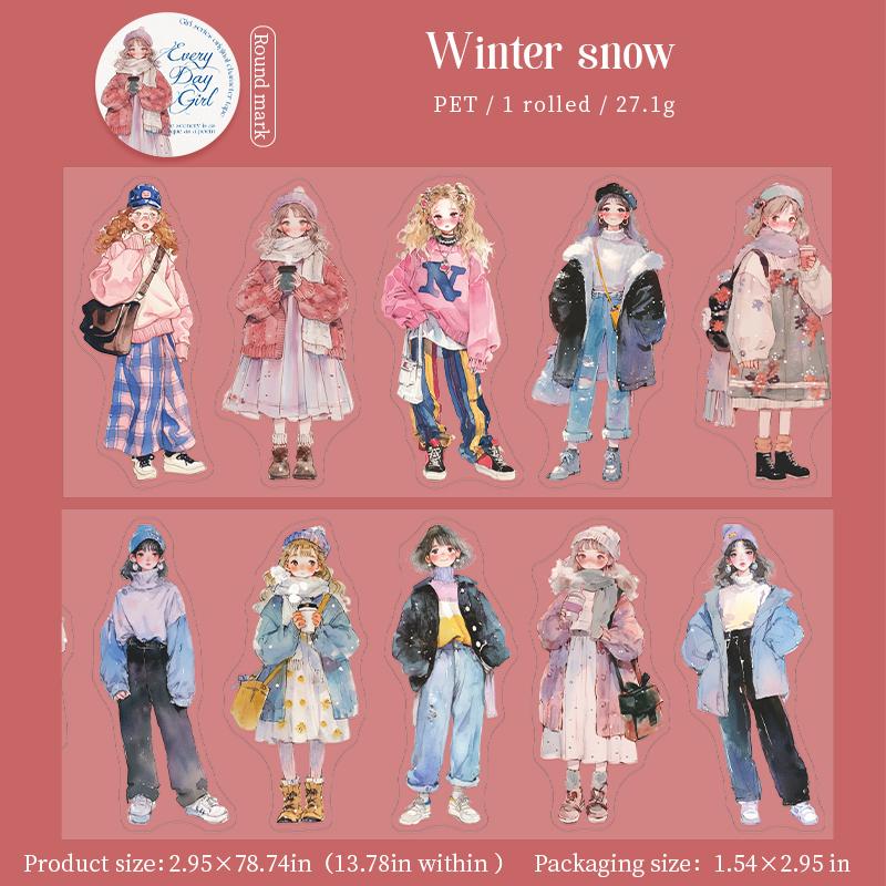 1 Roll Fashion Girl Stickers 4 Seasons Outfit DIY Scrapbook Journal Washi Tape For Phone Case Notebook Decoration Cute Stationer