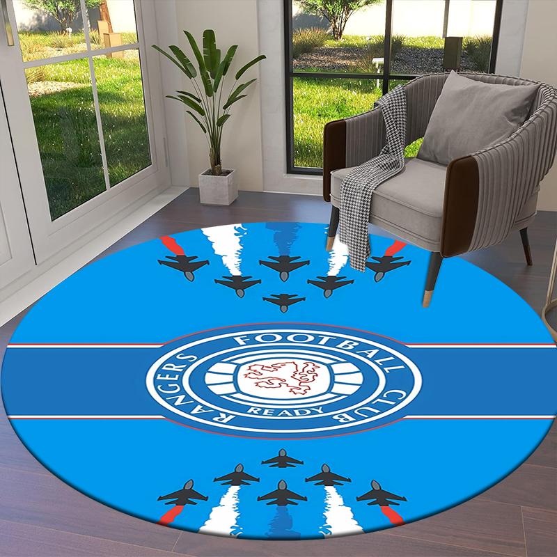 Tappeto Rotondo Rangers F.C., Tappeto per Soggiorno Camera da Letto Divano Stanza dei Giochi Decorazione, Tappetino Antiscivolo
