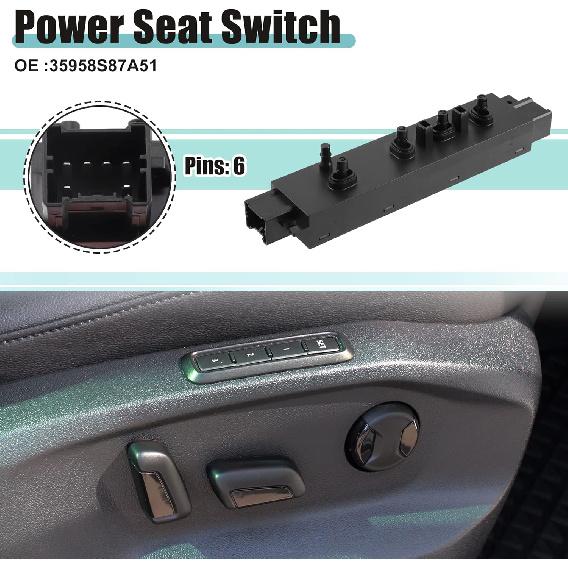 ACROPIX Front Left Side 6 Way Car Power Seat Switch Control Adjustment Adjust Recline Recliner Switch Fit for Honda Accord No.35958S87A51 - Pack of 1