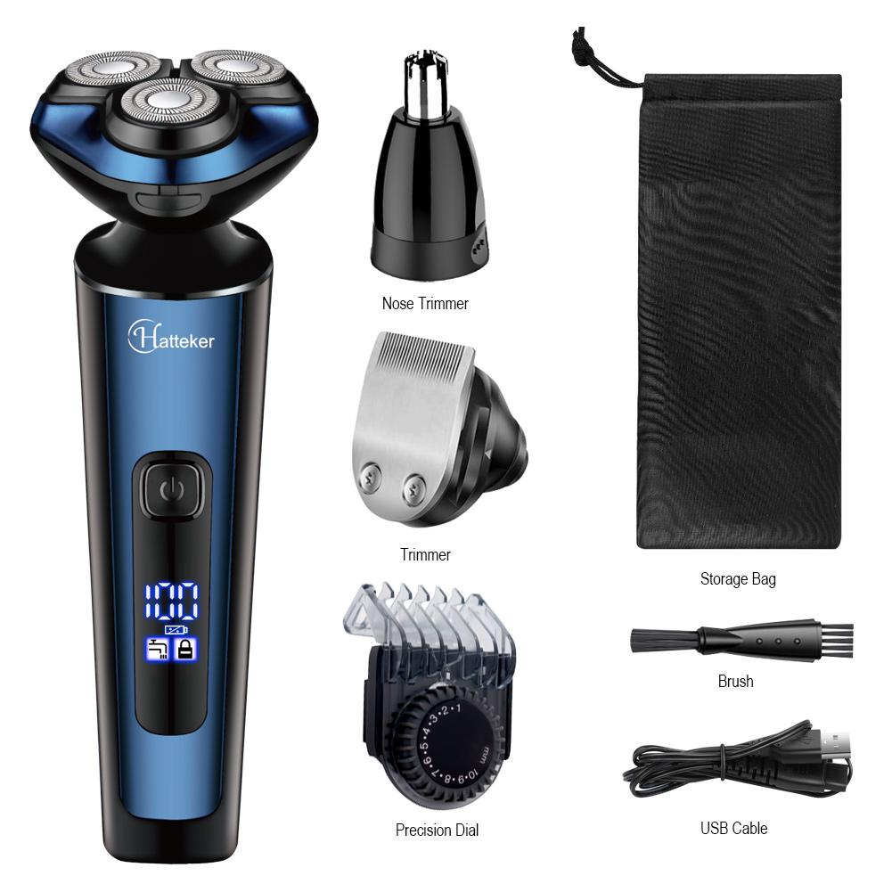 Hatteker Electric Shaver Man‘s Hair Clipper 3 In 1 Electric Razor Rotary Shaving Machine Rechargeable Grooming Kit Wet/Dry