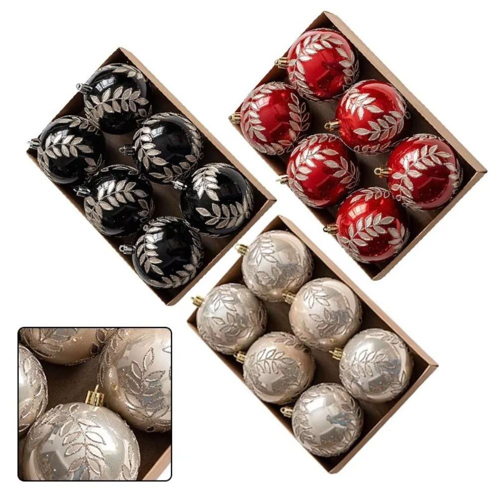 6pcs/set Pearlescent Christmas Ball WillowLeaf Design Transparent Sequin Hanging Ball Decoration PVC Material Handmade