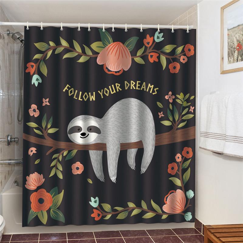 Waterproof Bath Curtains 100% Polyester Fabric Shower Curtain Thinking Elephant Printed Home Decoration Background Screen Decor