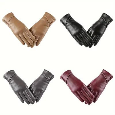 Elegant Genuine Leather Touchscreen Gloves With Soft Fleece Lining - Perfect For Stylish Warmth On Casual Weekends