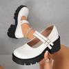 Fashion Plus Size 2025 New Platform Women's Mary Jane High Heels Round Toe Med Heel Shallow Buckle Strap Pumps Classics Daily & Office