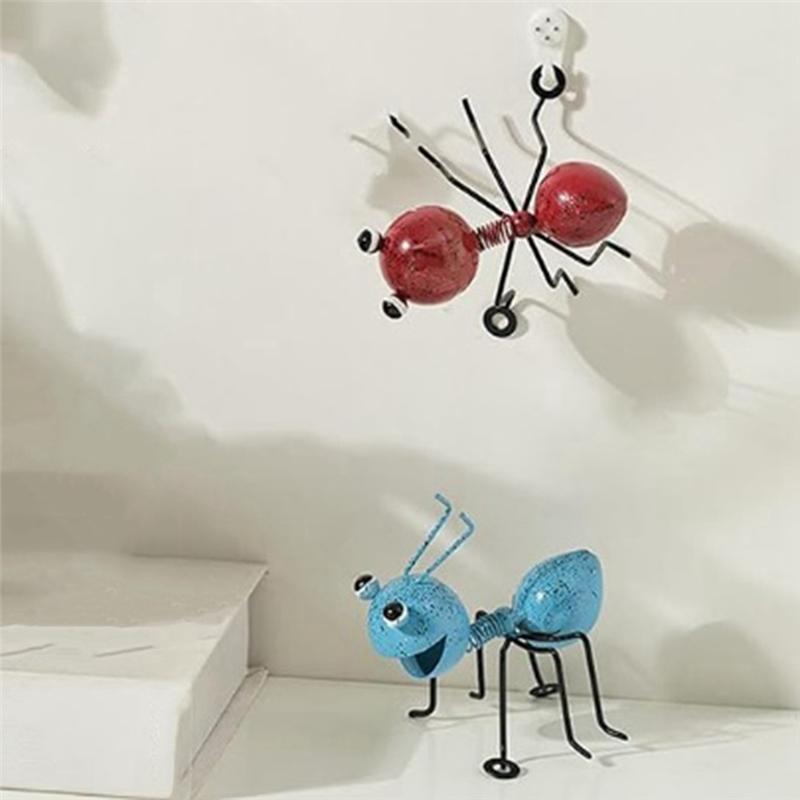 M-Modern-2Pcs Garden Ant Art Ornaments Metal Ant Wall Hanging Decoration Iron Art Outdoor Garden Sculpture Ornament Craftwork Ea