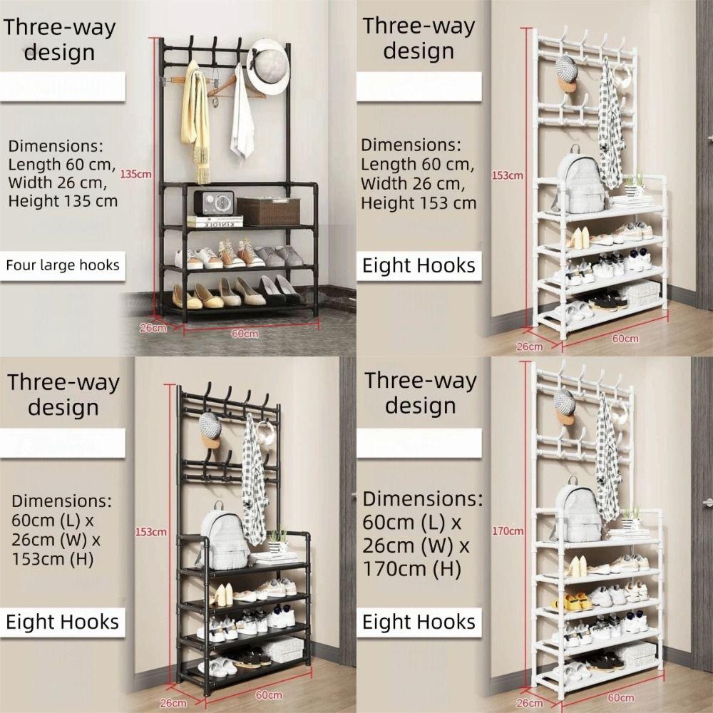 Multi-Layer Coat Rack 3-in-1 Metal Construction Shoe Rack Organizer Multifunction Freestanding Coats Hat Shelf Home Organization