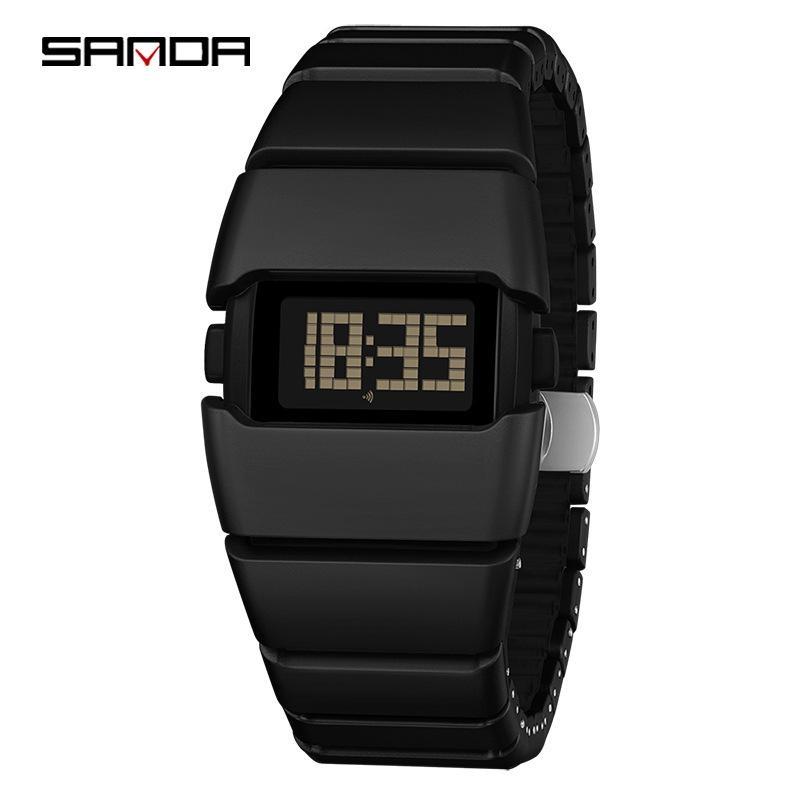 SANDA Luxury Men's Electronic Watch Creative Design Unique Watch Man Casual Sports Multi-functional Wristwatch LED Waterproof ABS Material