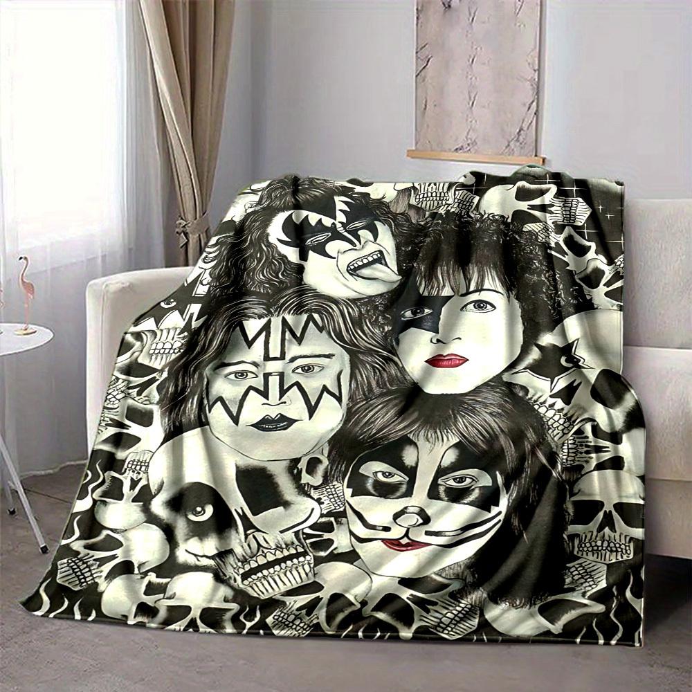 1pc Kiss Band Merchandise Flannel Blanket [Cozy Throw Blanket] For Sofa, Bed, Travel, Camping, Livingroom, Office, Couch, Chair, And Bed