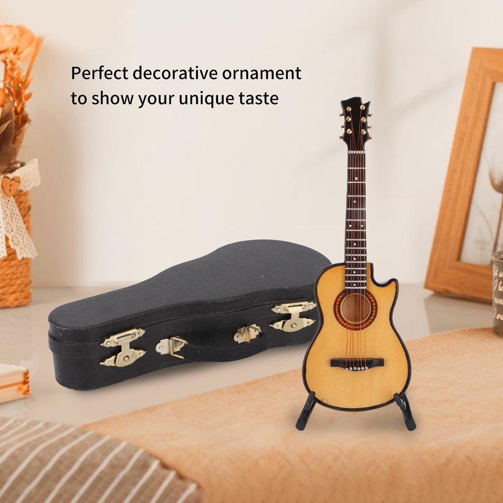 Minature Guitar Model Wooden   Musical Instrument Guitar Replica with Stand Ornament