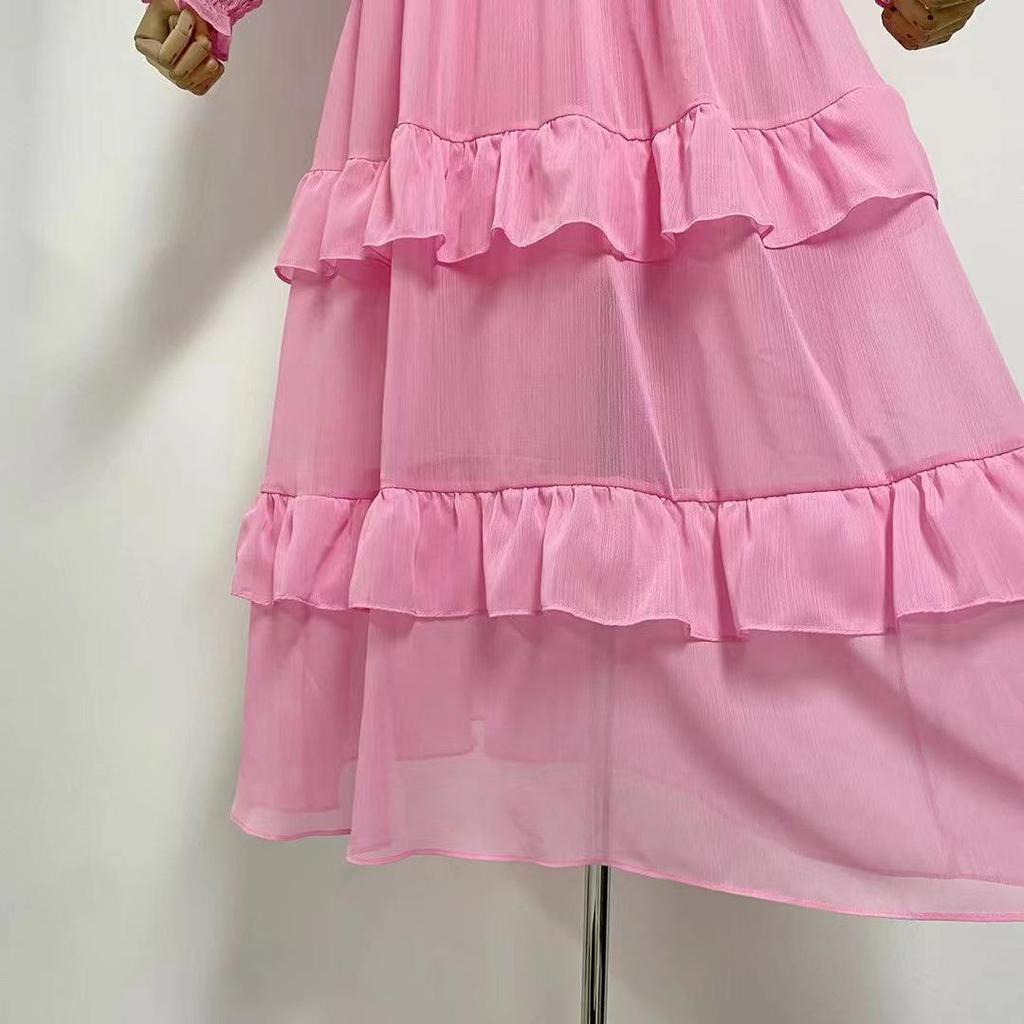 2023 Autumn Chiffon Ruffle Layered Long Dress for Women