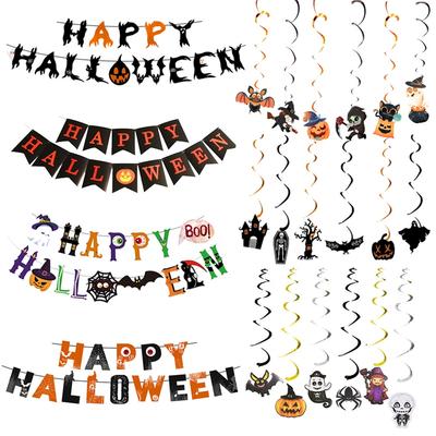 2026 Halloween Party Banner Hanging Pendants Bat Pumpkin Paper Garland Trick or Treat Happy Halloween Decoration Supplies Home