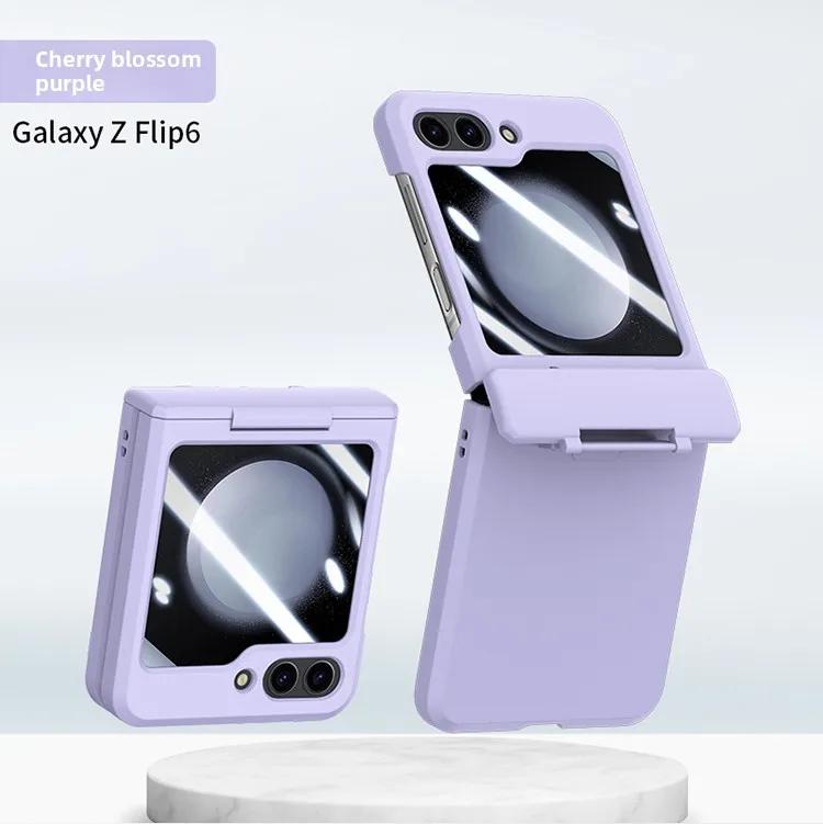 Skin Feel Fully Wrapped Hinge Protection Phone Case with Tempered Film for Samsung Z Flip 6 5 4 3 Flip6 Flip5 Protective Cover