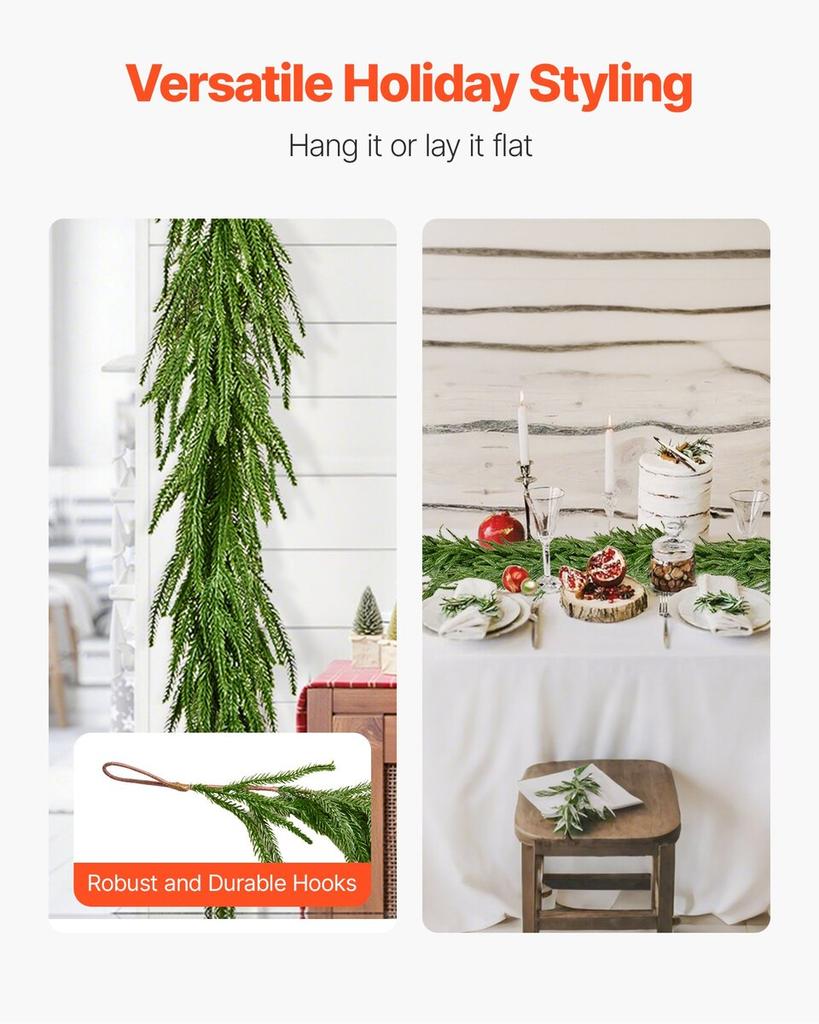 Christmas Garland, 1828 mm Realistic Norfolk Pine Garland, Evergreen Real Touch Artificial Faux Greenery Garlands, for Holiday Indoor Outdoor Xmas