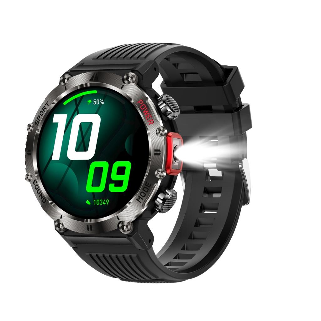 Rainbuvvy HT32 Bluetooth Smartwatch 1.43inch IPS 360x360 Full Touchscreen BLE5.0 IP68 Waterproof Multiple Color Flashlight Android Smart Watch