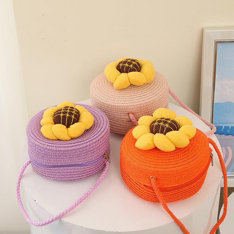 Round Straw Bag Women Woven Crossbody Beach Bag for Ladies Cute Rattan Handmade Knitted Shoulder Bag