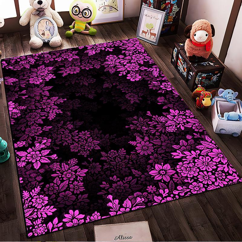 Floral Carpet with Pink and Black Pattern, Modern Home Decor Rug. Suitable for Use As an Anti-slip for Living Room Bedroom Sofas