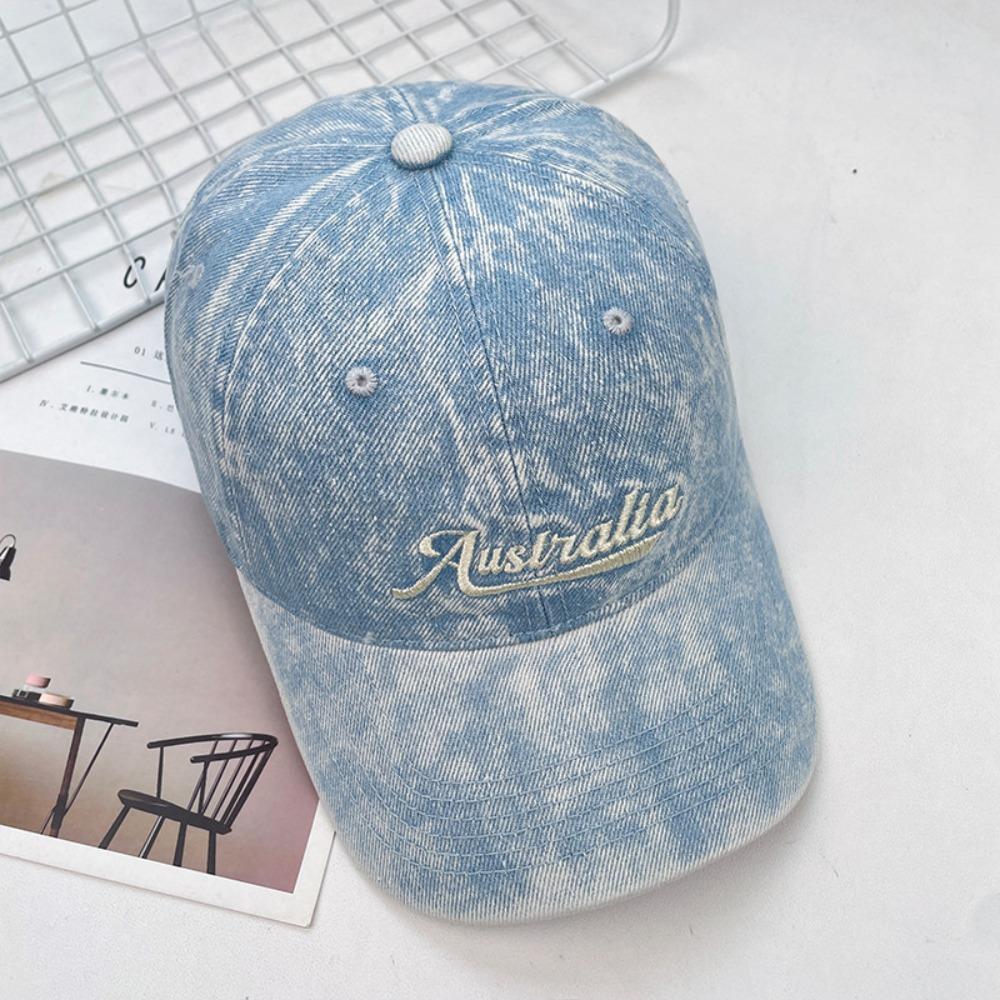 

Korean Style Denim Baseball Cap Wide Brim Casual Duckbill Hat Letter Embroidery Peaked Cap Men светло-синий